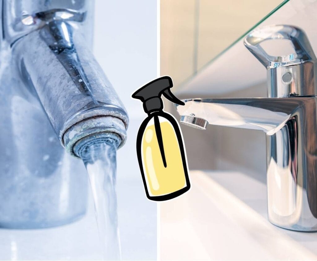 Avant/après d'un robinet entartré puis nettoyé au vinaigre blanc