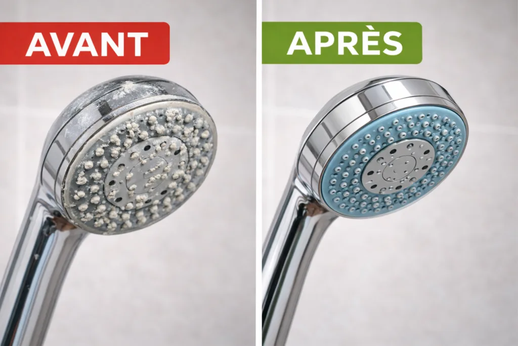 pommeau de douche calcaire avant après vinaigre blanc