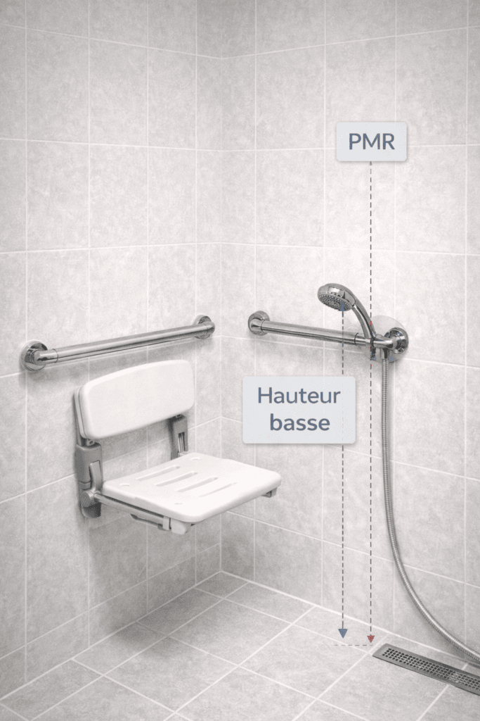 pommeau de douche PMR hauteur 90cm personnes mobilité réduite